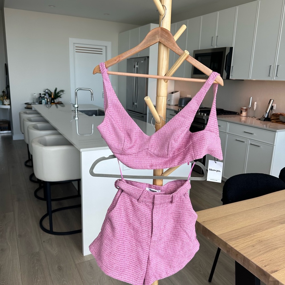 Pink Tweed Matching Top and Shorts Set
